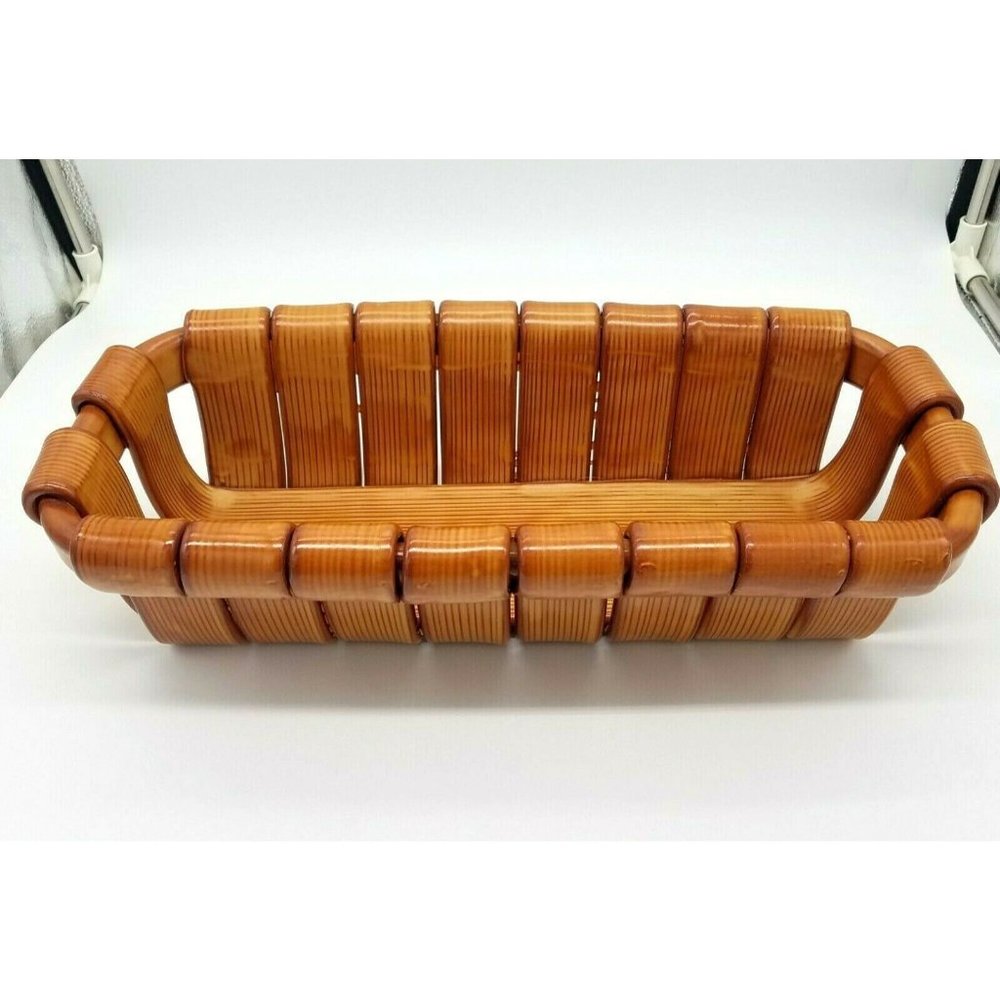 Italian Pottery Woven Glazed Bread Basket Brown Cardinal Inc Italy - Picture 2 of 5